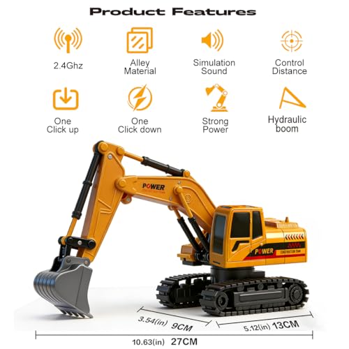 RC Excavator Toy, 6-Channel Remote Control Excavator with Metal Shovel & Lights, 360° Rotation Mini Excavator, RC Construction Vehicles Digger Toy for Boys 3-8
