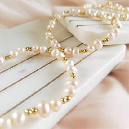 Hpebl Pearl Bracelet Beads Making Kit Gold Beads for Bracelets for Adult - color: 01-Gold & Off-White