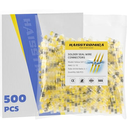 haisstronica 500PCS Solder Seal Wire Connectors, AWG 12-10 Yellow Sleeves - size: AWG 12-10 Yellow