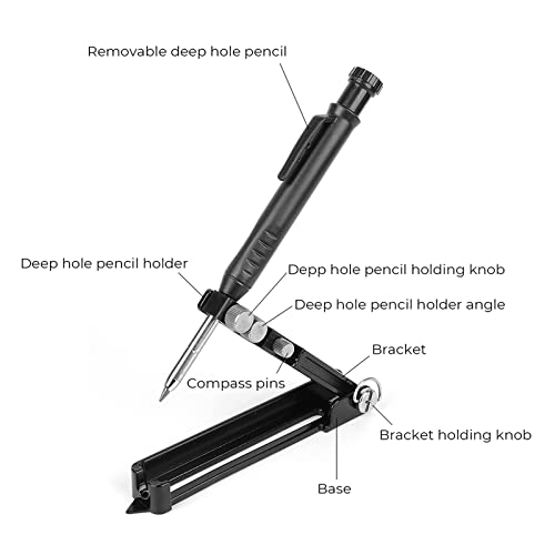 Multi-function Scribing Tool - Upgraded Construction Pencil for DIY Woodworking, Aluminum Alloy Scribe Tool with Deep Hole Pencil, Scriber Line Maker Measuring Tool