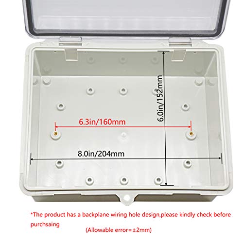 Zulkit 2pcs Junction Box ABS Plastic Dustproof Waterproof IP65 Electrical Boxes Hinged Shell Outdoor Universal Project Enclosure Clear Cover with 2 Cable Glands 8.7 x 6.7 x 4.3 inch (220x170x110 mm) - size: 8.7" x 6.7" x 4.3"(2pcs)