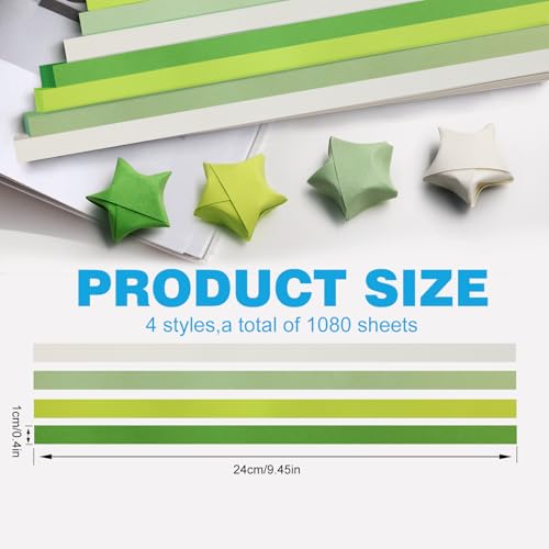 FoDau770 Solid Color Star Paper Strips - 1080 Sheet, Green Series - color: Solid Green Series