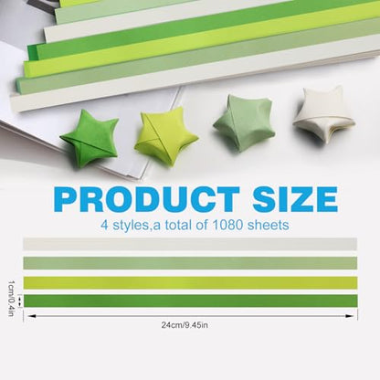 FoDau770 Solid Color Star Paper Strips - 1080 Sheet, Green Series - color: Solid Green Series