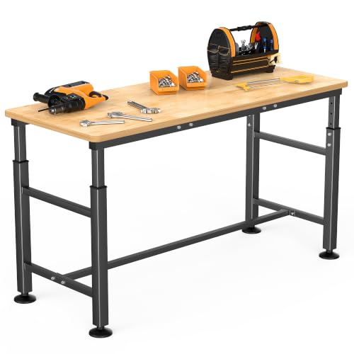 TORACK Adjustable Workbench with Rubberwood Top, 60" x 23.5" - size: 60 x 23.5 inch