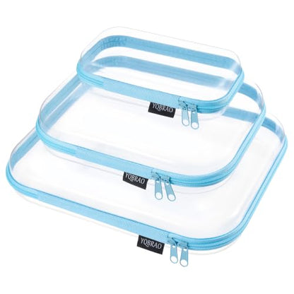 YQBRAO 3-Piece Clear Hard Shell Zipper Case Set, 1L 1M 1S, Blue - color: Blue, size: LMS