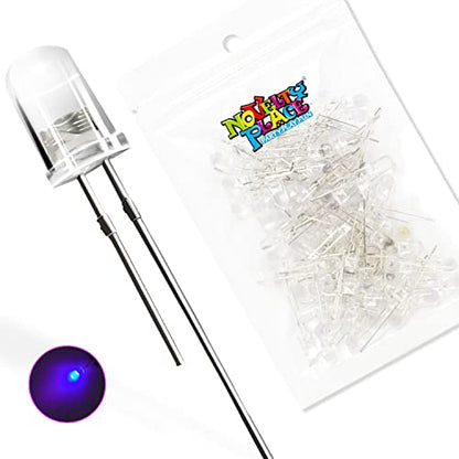 Novelty Place 100pcs 5mm Clear LED Diode Lights - Transparent DC 3V 20mA Light Emitting Diode LED Bulbs - DIY Science Project Electronic Components Lighting Kit (Purple Light) - color: Purple (Uv)