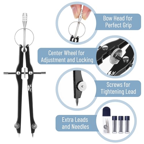 Mr. Pen- Professional Compass for Geometry, Extra Lead - color: Black