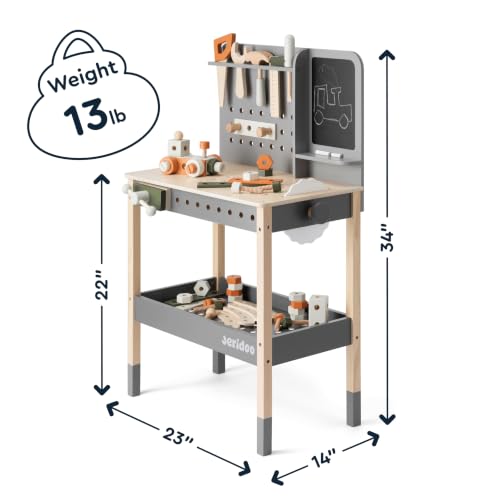 Kids Wooden Workbench, 61-Piece Tool Bench Set with Saw, Hammer, Spanner, Screwdriver, Nuts and Bolts, Chalkboard, Safety Goggles and Gloves, Construction Toy, Pretend Play, Boys, Girls Age 3+