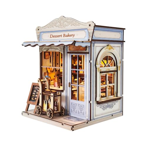 Music Park Book Nook Kit for Adults, 3D Wooden Puzzle Bakery House with LED - color: Bakery House