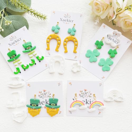 St. Patrick's Day Polymer Clay Cutters Set - 12pcs Lucky Shamrock Leprechaun Shapes for DIY Earring Jewelry Making, Soft Clay Crafts & Holiday Supplies - color: 2R color
