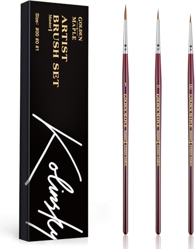 Golden Maple Kolinsky Sable Miniature Paint Brushes, Size 00, 0, 1 - size: 00 0 1 Round Point