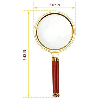 BASUNE 10X Handheld Magnifier, Reading Magnifier Loupe Glasses 10X with Rosewood Handle for Book and Newspaper Reading, Insect and Hobby Observation, Classroom Science (Metal Frame)