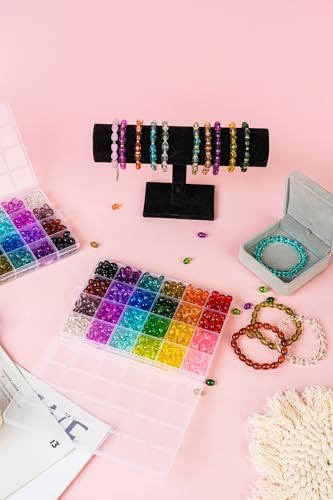 REVKI 1200pcs Glass Beads Bracelet Making Kit, 48 Colors Crystal Beads for Jewelry Making,Strange Shaped Glass Beads for Bracelets and DIY Crafts(Oval and Bamboo) - color: Style 2