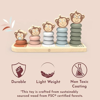 SPEEDY MONKEY Wooden Family Stacker | 5 Stackable Monkey Characters Playset - color: Monkey Family