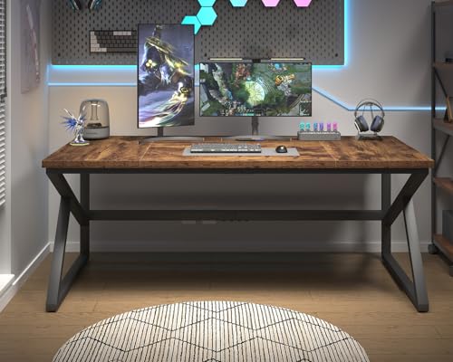 HSH Large Rustic Brown Computer Desk, 70 Inch Home Office 2 Person Desk - color: Rustic Brown, size: 70 Inch