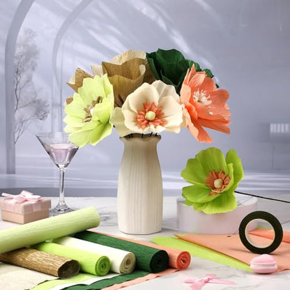 Gersoniel 57 Pcs Crepe Paper DIY Kit for Flower Making, Green and Gold - color: Green and Gold