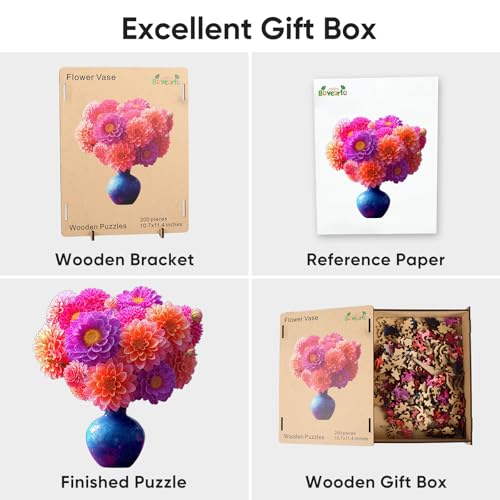 Bovearto Wooden Puzzle for Adults, Unique Flower & Leaf Shaped Pieces - color: Flower Vase, size: 200pcs