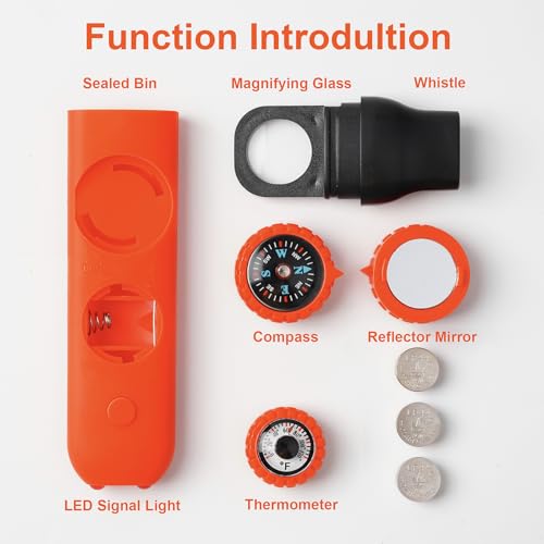 Emergency Survival Safety Whistle，Whistle for Kids with Lanyard,Compass,Thermometer,Ideal for Kayaking, Boating, Hiking, Camping, Climbing - color: Orange
