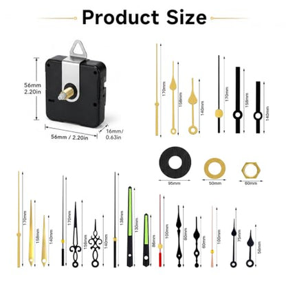 Clock Mechanism Replacement Kit, 3 Pcs Silent Quartz Clock Movement with 7 Different Pairs of Hands, Clocks Hands Replacement Parts for DIY Craft Battery Operated Clocks Repair(Shaft 16mm, 20mm, 23mm) - color: Green and Gold