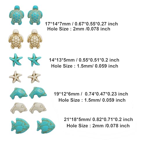 Julie Wang 55PCS Man-made Turquoise Beads Blue White Starfish Turtle Dolphin Fish Ocean Charms for Jewelry Making Summer Beach Beads Sea Pendants Necklace Earring Bracelet Craft DIY Supplies - color: Style A-55PCS