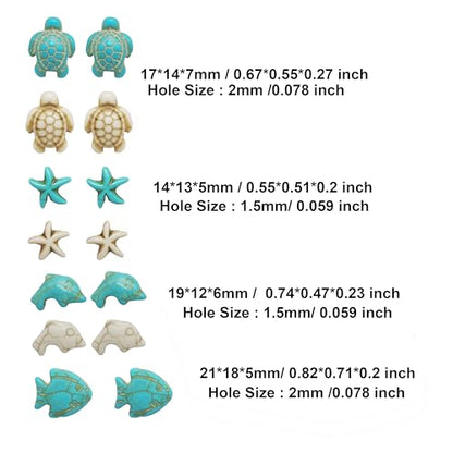 Julie Wang 55PCS Man-made Turquoise Beads Blue White Starfish Turtle Dolphin Fish Ocean Charms for Jewelry Making Summer Beach Beads Sea Pendants Necklace Earring Bracelet Craft DIY Supplies - color: Style A-55PCS