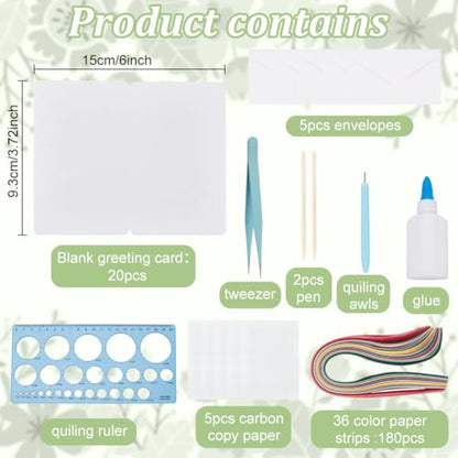 WEBEEDY 20 Sets Paper Quilling Kit for Adults Beginners,Spring Animal Flower Greeting Cards Making Kit with Instruction Tutorial,Handmade Bee Butterfly Dragonfly Quilling Card for Friends Families