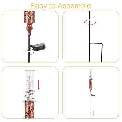 Rain Gauge Outdoor, Solar Water Gauge for Rain - color: Copper