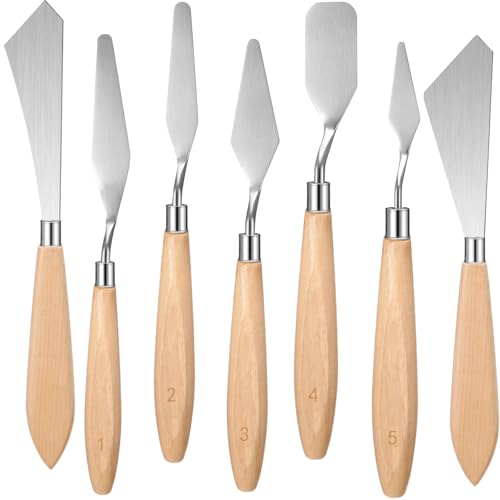 Honoson 7 Pcs Painting Knife Palette Knife Set Steel Spatula,Wood Color - color: Wood Color
