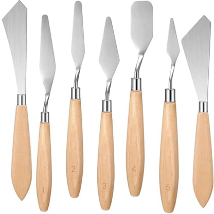Honoson 7 Pcs Painting Knife Palette Knife Set Steel Spatula,Wood Color - color: Wood Color