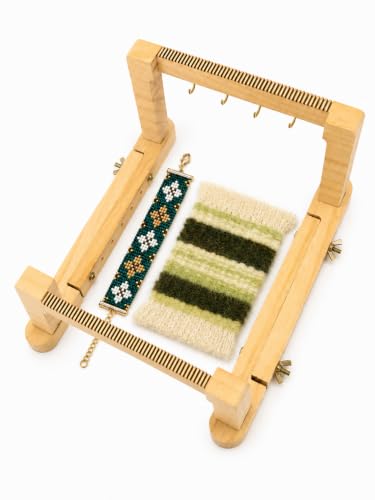 TMEGMIC 2-in-1 Wooden Bead Loom Kit, Bracelet and Coaster Weaving Kit with - color: Emerald Green Kit