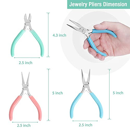 WORKPRO Jewelry Pliers Set, 3 Pack Jewelry Making Tool Kit - color: Light Blue, Light Green, Pink