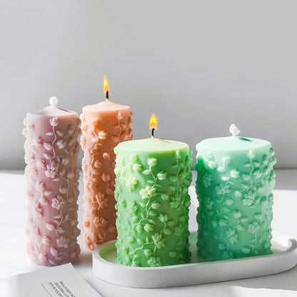 Vine Floral Candle Mold Tall Cylinder Silicone Mold for Resin Soap Plaster