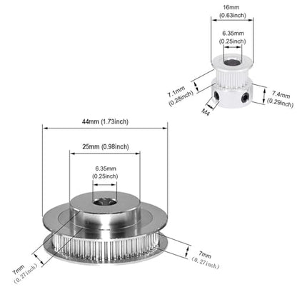 2PCS Set GT2 Synchronous Wheel 20&60 Teeth 6.35mm Bore Aluminum Timing Pulleys with 2PCS Length 200mm Width 6mm Belt (20-60T-6.35B-6) - style: 20-60T-6.35B-6