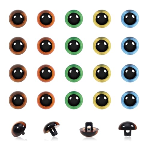 TOAOB 20pcs Sew On Safety Eyes Buttons 9mm 5 Colors Plastic Mushroom Domed Sewing Crafting Eyes for DIY Stuffed Animals Amigurumis Crochet Doll Making - size: 9mm