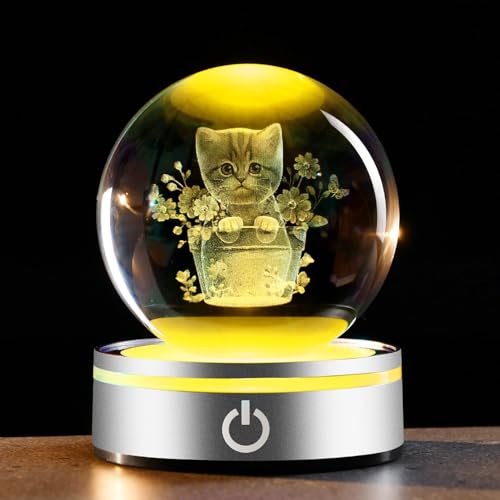 IFOLAINA Cat Themed Gifts for Women 3D Crystal Ball for Her Mom Girls - color: Flower Pot Cat