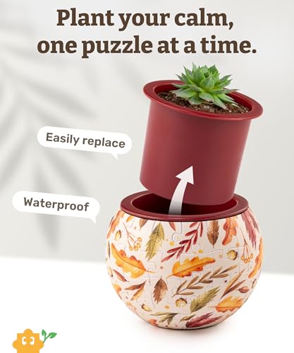 PieceRelax Unique 3D Puzzle Planter - 80 Plastic Pieces [K1108] - color: Dancing Leaves in Fall