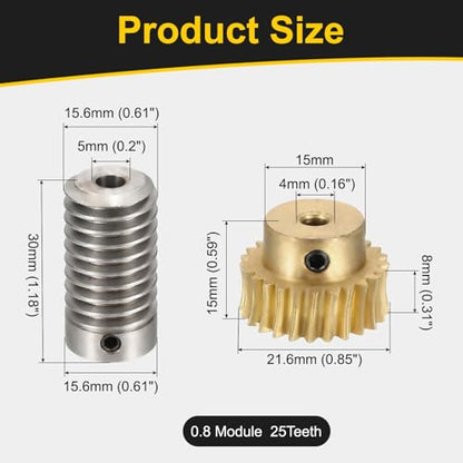 uxcell Worm Gear Set 25T 0.8 Module 1:25 Reduction Rate, Right Rotation Drive Gear Box Wheel Reduce Transmission Part (Brass Gear-4mm Bore, 1045 Steel Rod 5mm Bore) - size: Gear-4mm, Rod-5mm Bore, style: 0.8M-25T