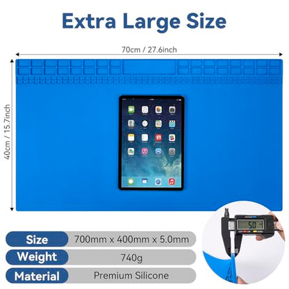 Kaisi Extra Large Soldering Mat, 932°F Heat Resistant Silicone Solder Mat - color: Blue, size: 27.6'' x 15.7''