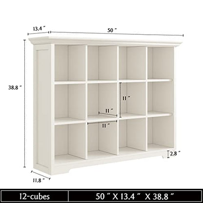 OSCHF 12-Cube Open Bookcase with Base, 3-Tier Wooden Bookshelf, White - color: Warm White, size: 12-Cube