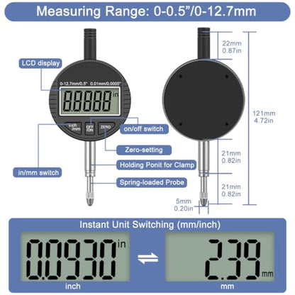 HDLNKAK Digital Dial Indicator Bore Gauges Set (2"-6"/0.0005")- Black - color: Brown