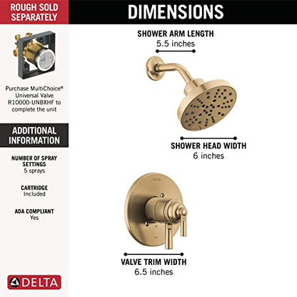 Delta Faucet Saylor 17 Series Gold Shower Valve Trim Kit with H2Okinetic Shower Head, Delta Shower System, Shower Faucet Set, Shower Head and Handle, Champagne Bronze T17235-CZ (Valve Not Included) - color: Champagne Bronze