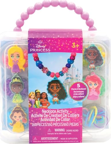 Disney Princess Necklace Activity Case – Jewelry Making Kit with Beads, Charms & Strings – Create Custom Princess Necklaces – Craft Gift for Girls Ages 3+ – Portable Storage Case Included