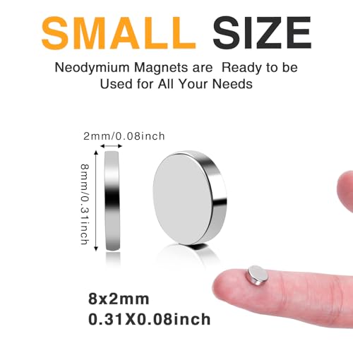 TRYMAG 80Pcs Small Round Magnets, 8x2mm Refrigerator Magnet - size: 8x2mm-80Pcs