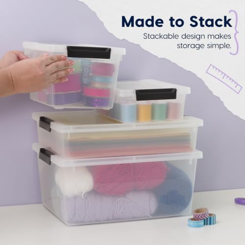 IRIS USA 4-Pack 6 Qt Storage Bins with Lids, Clear/Black - color: Clear/Black, size: 6 Qt. - 4 Pack