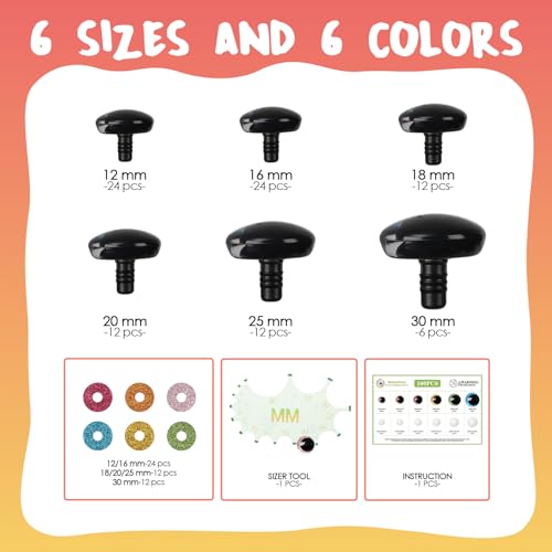 MUCUNNIA 180pcs 12-30mm 3D Moon Glitter Safety Eyes for Dolls with Washers - color: moon