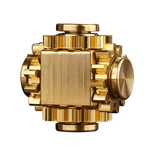 Pure Brass Cube Gears Linkage Anti-Anxiety Fidget Spinner Toy,Metal DIY EDC Meditation Break Bad Habits ADHD Finger Spinning Toy for Kid and Adults,High Speed Precision Brass Material
