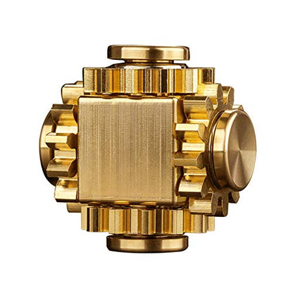 Pure Brass Cube Gears Linkage Anti-Anxiety Fidget Spinner Toy,Metal DIY EDC Meditation Break Bad Habits ADHD Finger Spinning Toy for Kid and Adults,High Speed Precision Brass Material