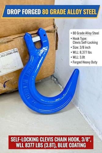 3/8" G80 Clevis Foundry Hook, 8377 Lbs 4 Pack 3.8t Working Load Limit Lifting Clevis Chain Hook for G80 Transport Binder Chain and Binder, Lifting Slings, Industrial Rigging【3.8t*4Pack】 - size: 4 Pack 3.8T