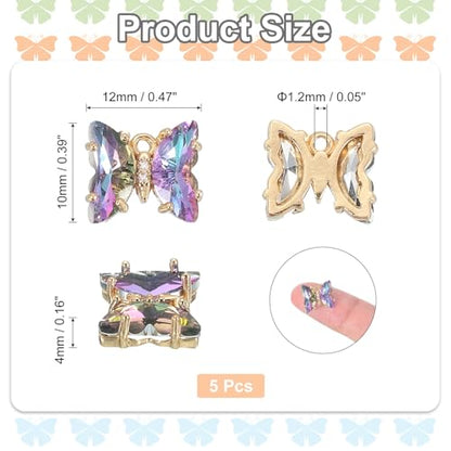 uxcell Crystal Gold Plated Butterfly Charm, Brass Zircon Charm Pendant - color: Pink&Purple, size: 12x10mm