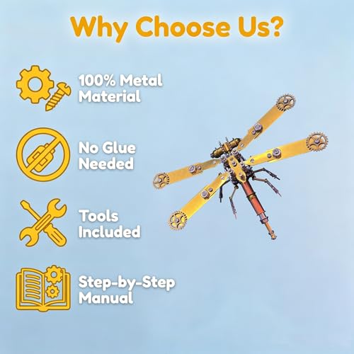 3D Metal Puzzles Model Kits for Adults - Build Dragonfly Hobby Kits for Men - Arts and Crafts Cool Things for Father Gifts for Birthday Ideas (Mechanical Dragonfly C) - style: Mechanical Dragonfly C